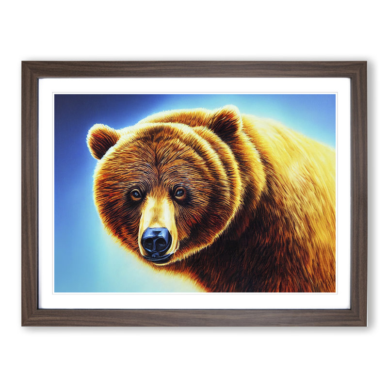 Eye Opening Bear - Single Picture Frame Painting, 25cm H x 34cm W x 2cm D, Walnut