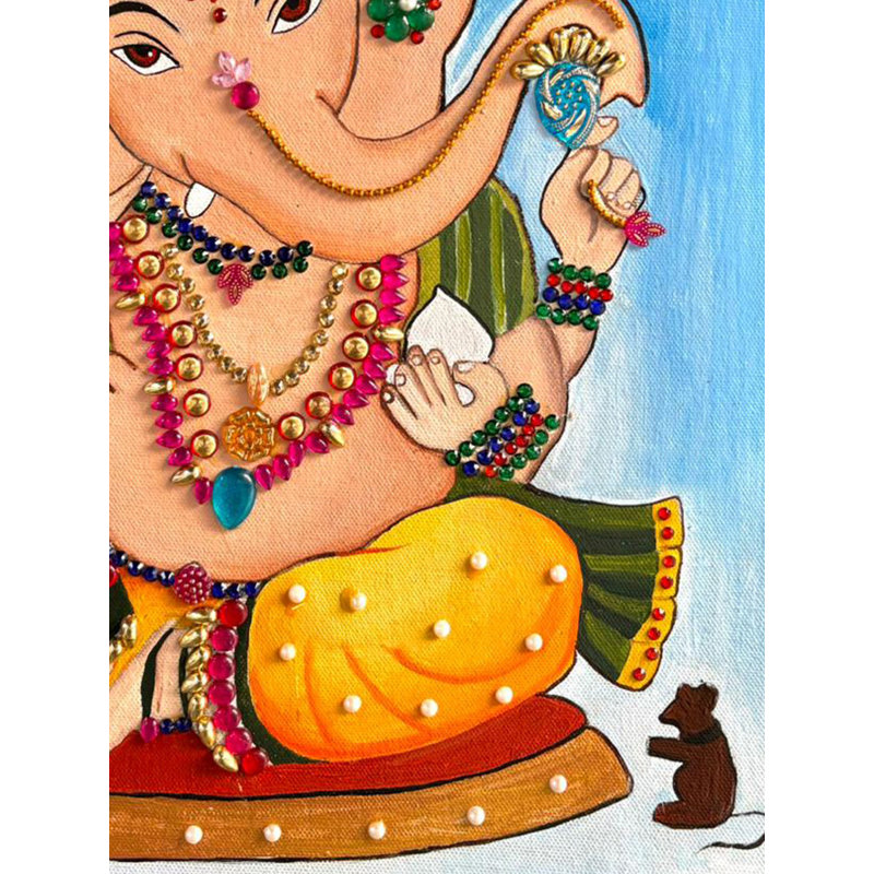 «Lord Ganesha», peinture acrylique sur toile - œuvre d'art contemporain indien de 16 po x 12 po par Bhavya Murarka