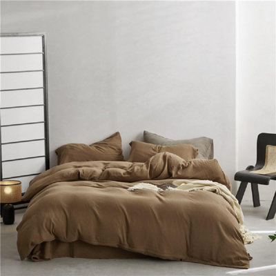 Muslin Duvet Cover Set 100% Cotton Double Layer Linen Like Gauze Comforter Cover Cream 3 Pieces