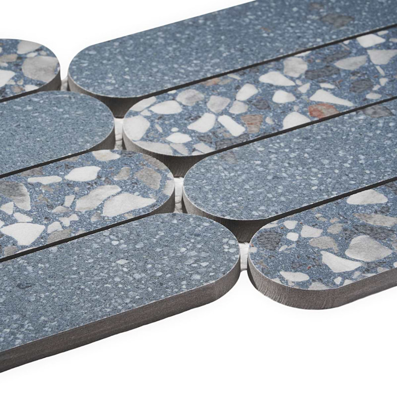 Kobe Fin 2X8 Terrazzo Look Matte Porcelain Mosaic Tile, Ocean Blue