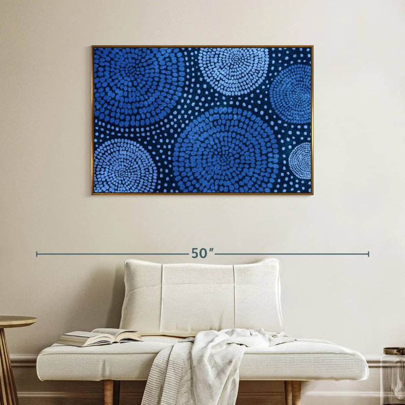 Cercles bleus d'Afrique, Cadre flottant doré, 40 po x 27 po