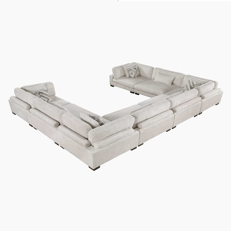 Canapé modulaire Subair de 180 po avec tissu en microfibre, coussins réversibles et 12 coussins Subair, Beige