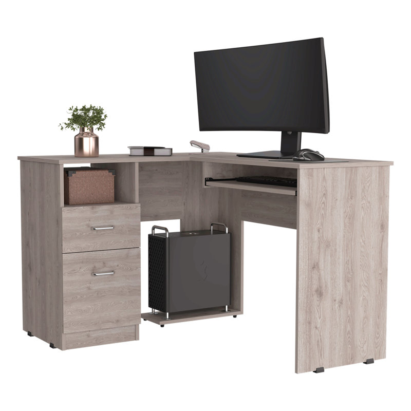 2-Drawer 1-Shelf L-Shaped Computer Desk, Grey