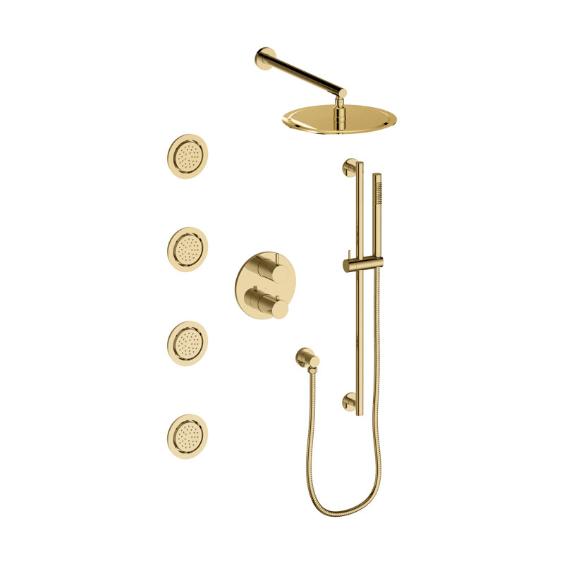 Complete Shower System with Rough-in Valve, Polished Gold