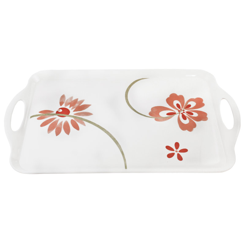 Pretty Pink Rectangular Melamine Serving Tray with Handles