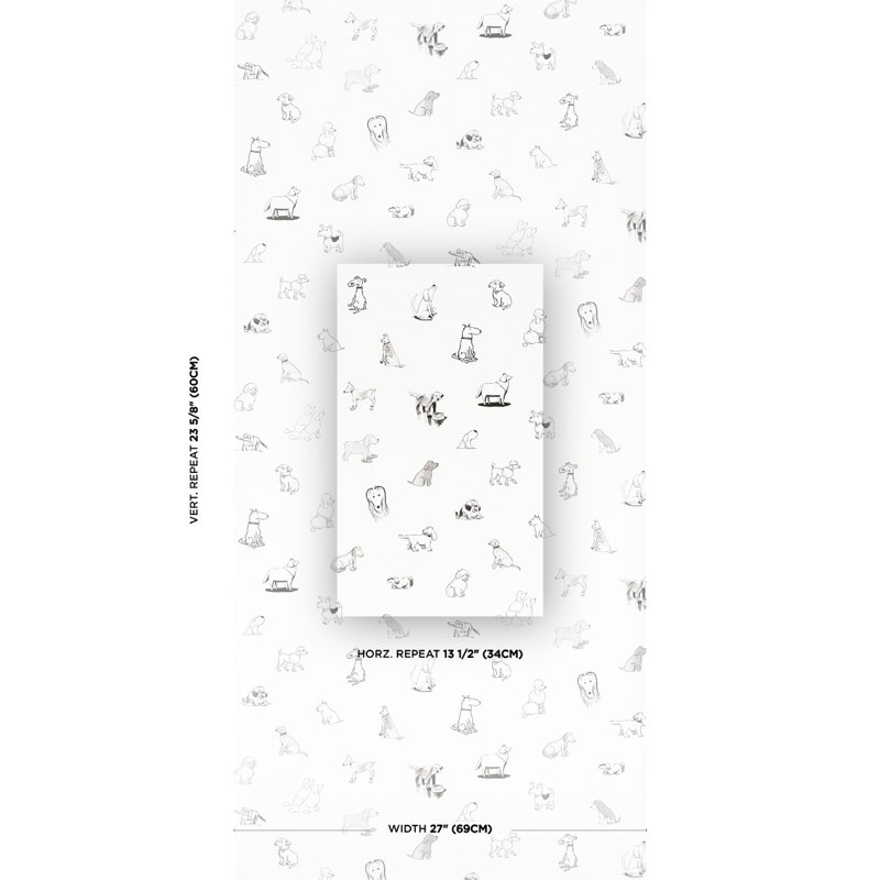 Papier peint adhésif Schumacher X The New Yorker Good Dogs Everywhere, Noir / blanc