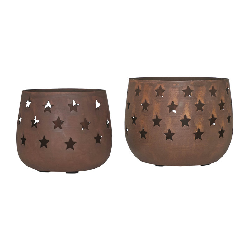 Ensemble de 2 porte-bougies festives, Brun