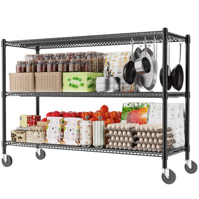 Tablettes de rangement avec roulettes, tablettes en métal à 3 niveaux, tablettes en métal réglables, capacité de 1500 lb pour les tablettes de garage, le garde-manger, la cuisine et le placard