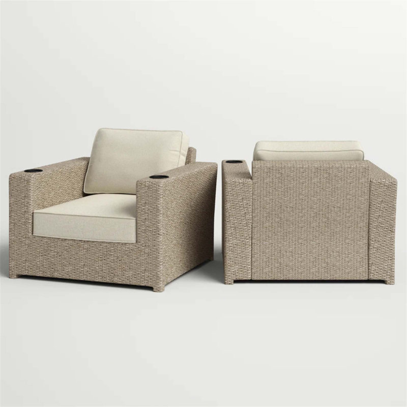 Fauteuil club en osier, 2, Crème, Beige