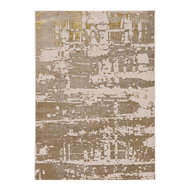 Tapis abstrait ivoire et doré 7 pi x 10 pi