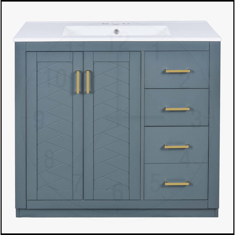 Meuble-lavabo 36 po avec lavabo en céramique, Bleu