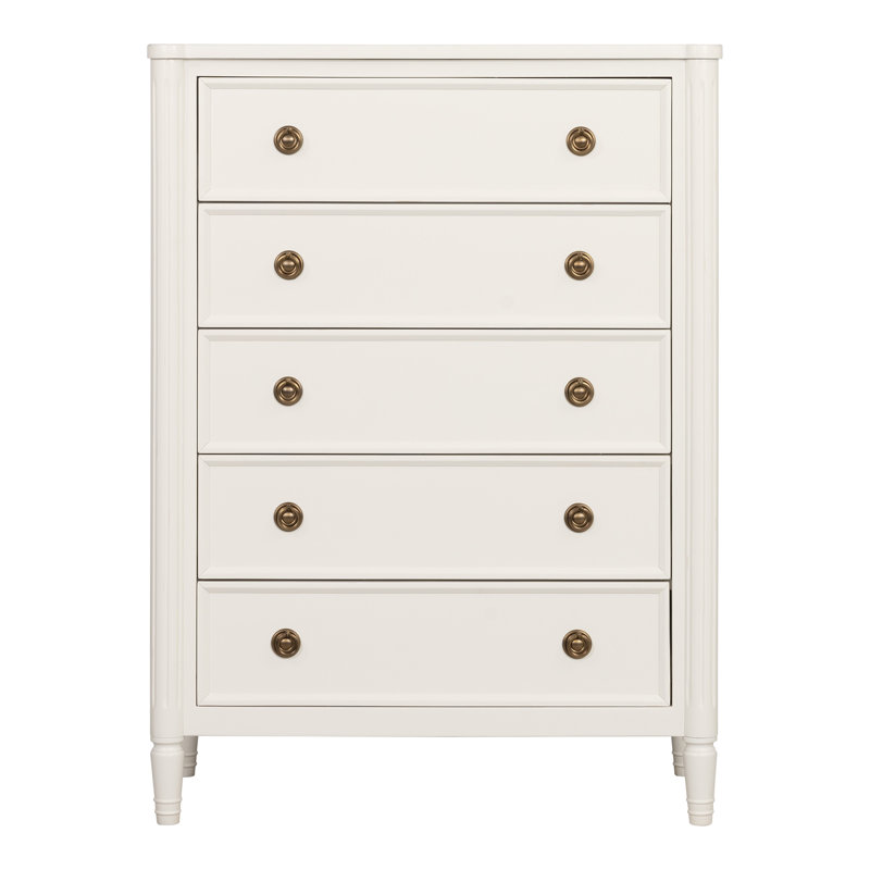 Commode 5 tiroirs Vinesha, Blanc
