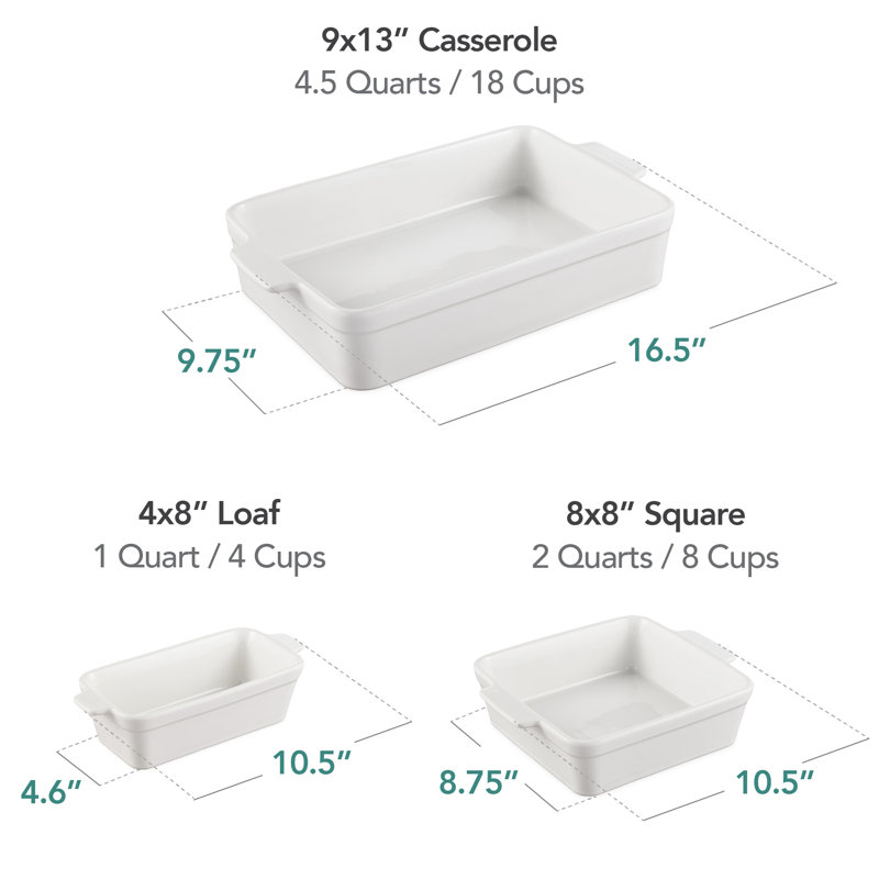 3-Piece Ceramic Bakeware Set, Stoneware Baking Dishes, Casserole Serving Set - Vanilla Buttercream, White