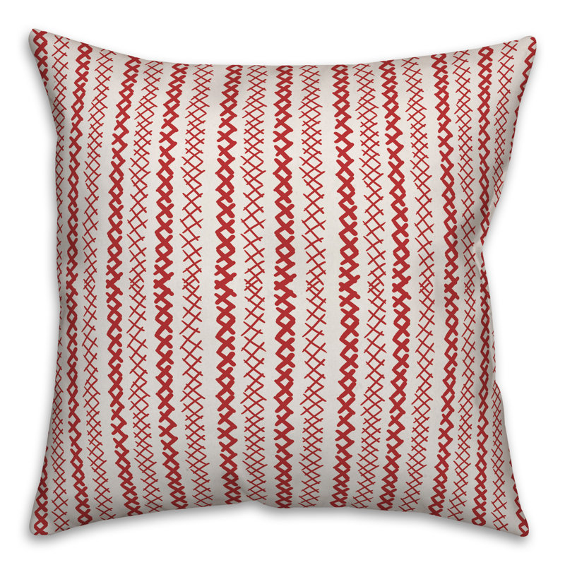Geometric Throw Pillow, 18" x 18", White/Red Striped 2