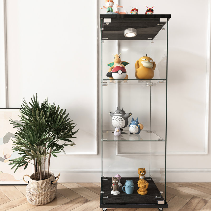 Vitrine 1316,5 moderne en verre trempé noir de 47,01 po de hauteur avec installation rapide et éclairage personnalisable, idéale pour la chambre à coucher