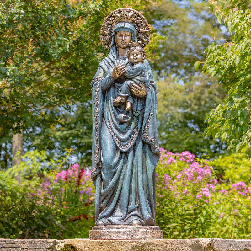 48 po Grande statue de jardin en bronze antique Notre-Dame du Perpétuel Secours, Brun