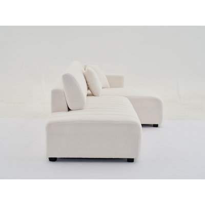 Scandinavian-Inspired L-Shaped Tufted Corner Sofa with Decorative Pillows