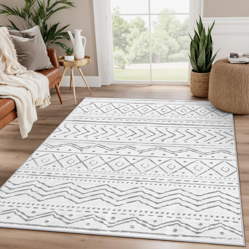 Tapis marocain à rayures Tribal, Rectangulaire 4 pi x 6 pi, Gris / Rose