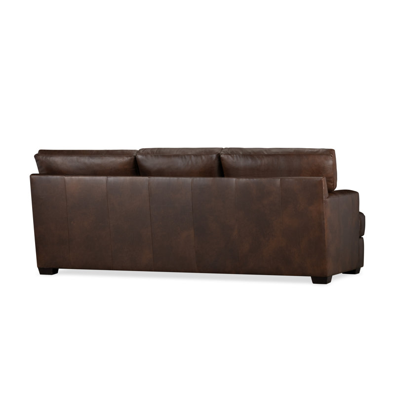 Emilio Leather Sofa, Steamboat Driftwood Pebbled Genuine Leather