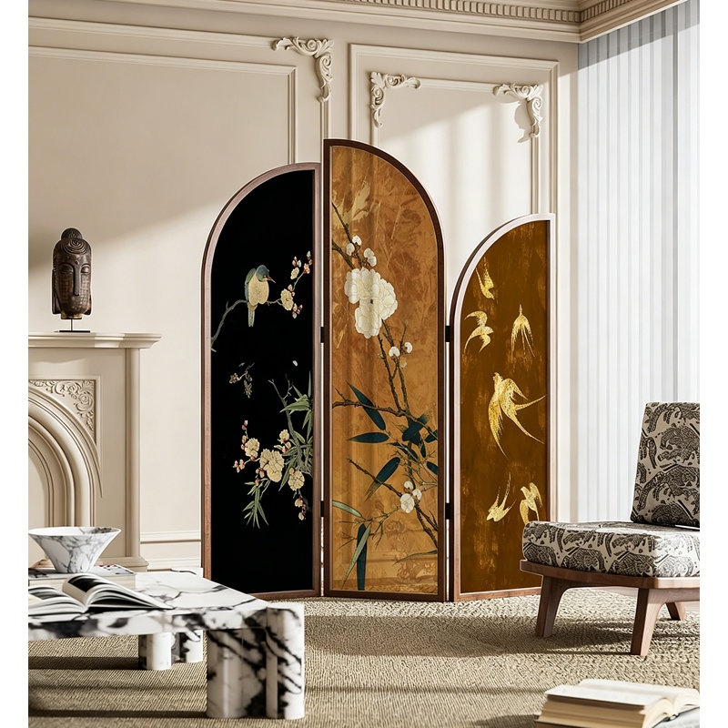 Paravent de salon français Georgette, Brown/Black/Gold