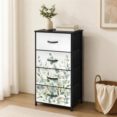 Commode à 4 tiroirs pour la chambre à coucher Design d'eucalyptus vert rustique Design floral tendance Grande petite commode à vêtements pour commode avec commode