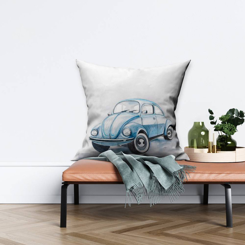 Beetle blue car - 26"x26" Throw pillow - Poly twill - Print on demand