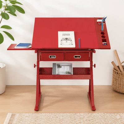 Bureau de dessin réglable avec 2 tiroirs pour bureau à domicile et école avec tabouret