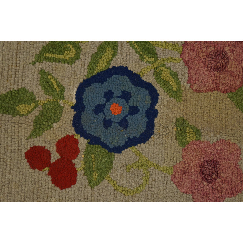 Vintage Mid Century Floral American Oval Hooked Folk Art Rug