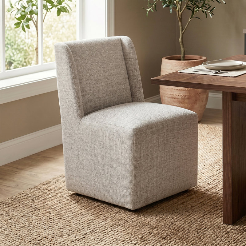 Fauteuil d'appoint rembourré à oreilles Petasos avec roulettes, Brown