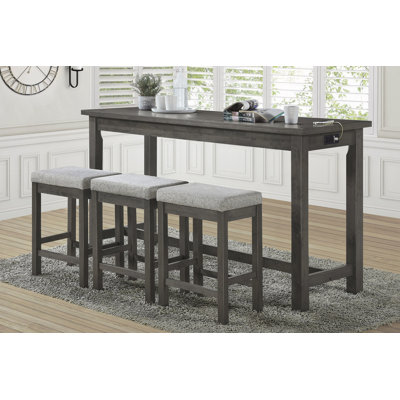 4Pc Counter Height Dining Set Counter Height Table W Drawer Built-In USB Ports Power Outlets And 3 Stools Casual Dining Furniture