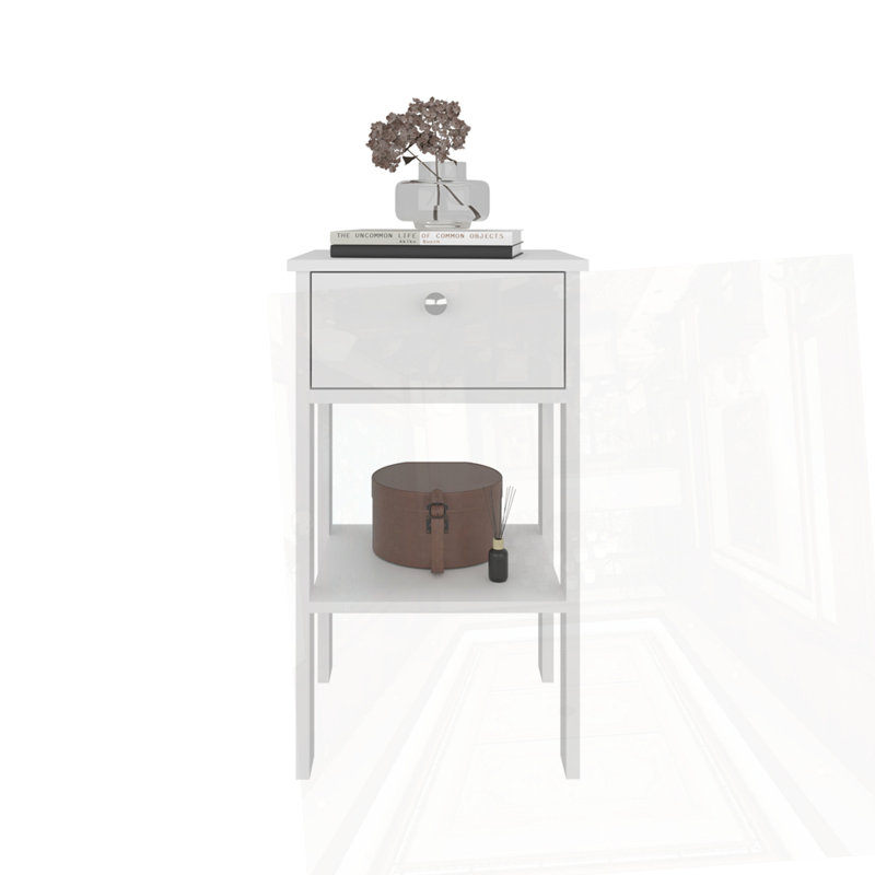 Table de chevet avec 1 tiroir, Blanc