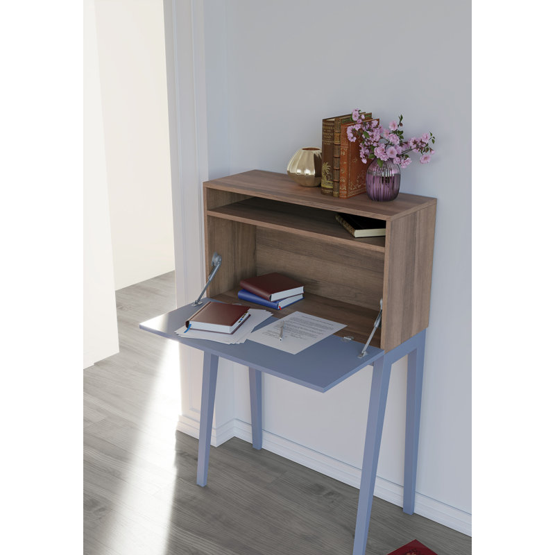 Wilcox Writing Desk, Walnut/Blue