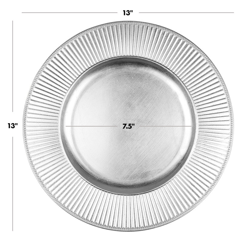 Silver Round Porcelain Charger Plates Set of 4