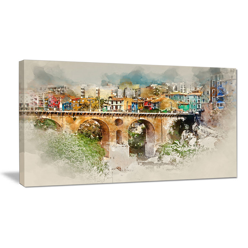 « villajoyosa city bridge », reproduction d’art sur toile tendue, H 16 po x l 32 po x P 1 po