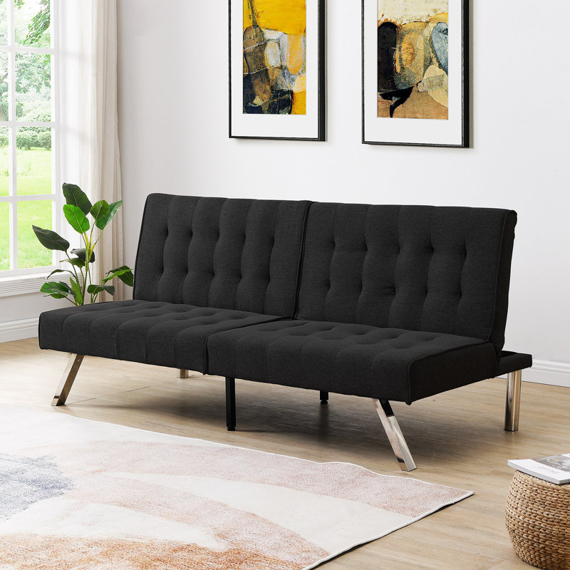 Canapé-lit futon convertible en bois, Tissu noir