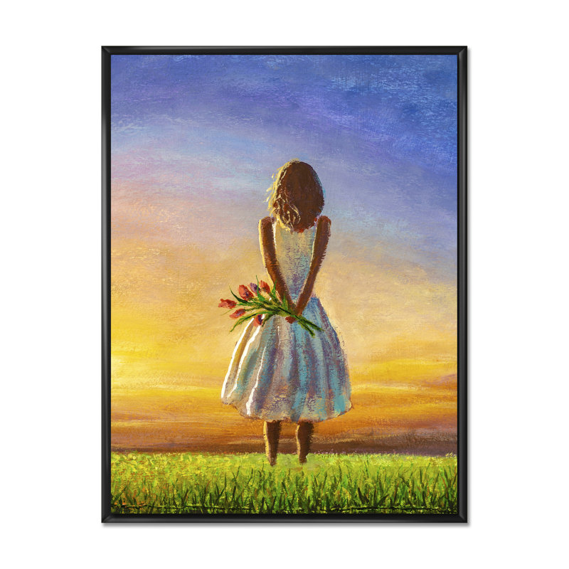 Fleurs, fleurs sauvages et camomille II - Peinture, H 40 po x l 30 po x P 1,5 po, Toile à cadre flottant noir