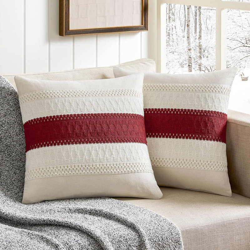 Ensemble de 2 housses de coussin en coton bohème de Noël 16 x 16 pouces contrastant / rouge, douces taies décoratives de style campagnard Housses de coussin rouges pour canapé-lit, salon, décoration intérieure