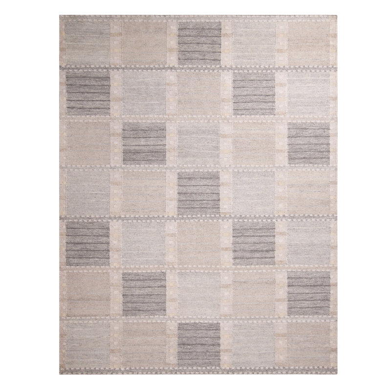Hand Knotted Wool Geometric Area Rug, Rectangle 10' x 14'