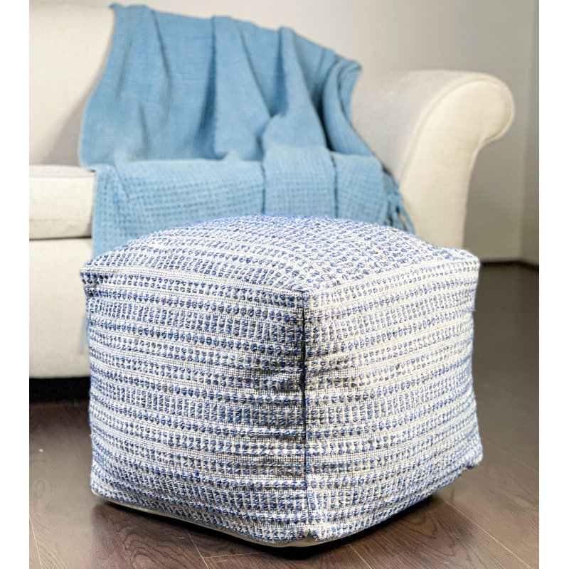 Felda Unstuffed Pouf Cover, Blue/Ivory Cotton Blend