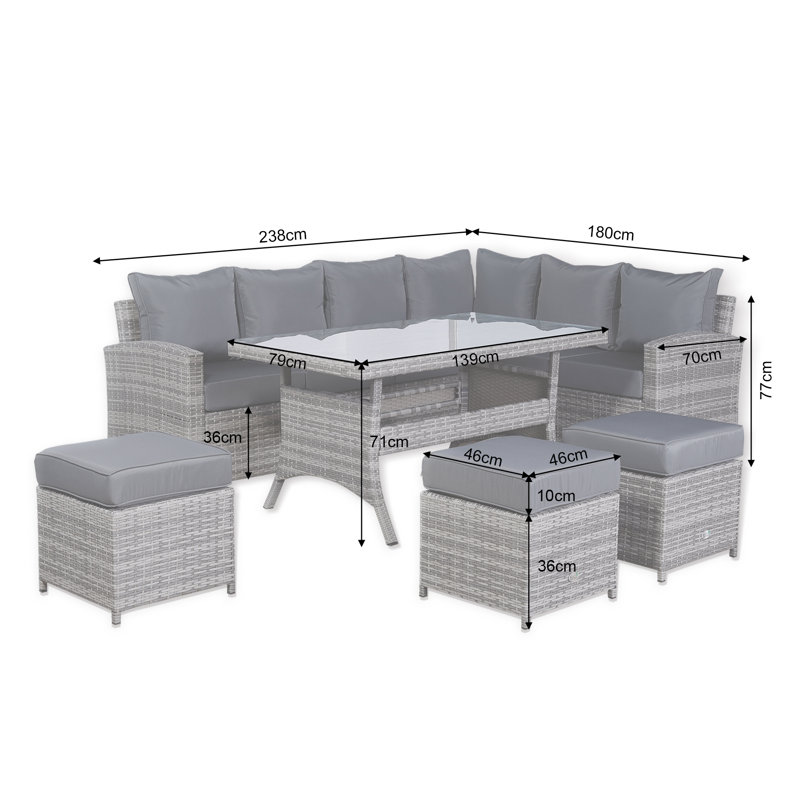 Harmony Range Right Hand Corner Sofa Set With Dining Table In Grey Rattan
