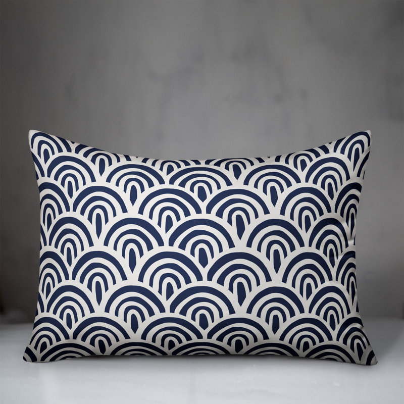 Abstract Outdoor Throw Pillow, Navy/Cream, Polyester