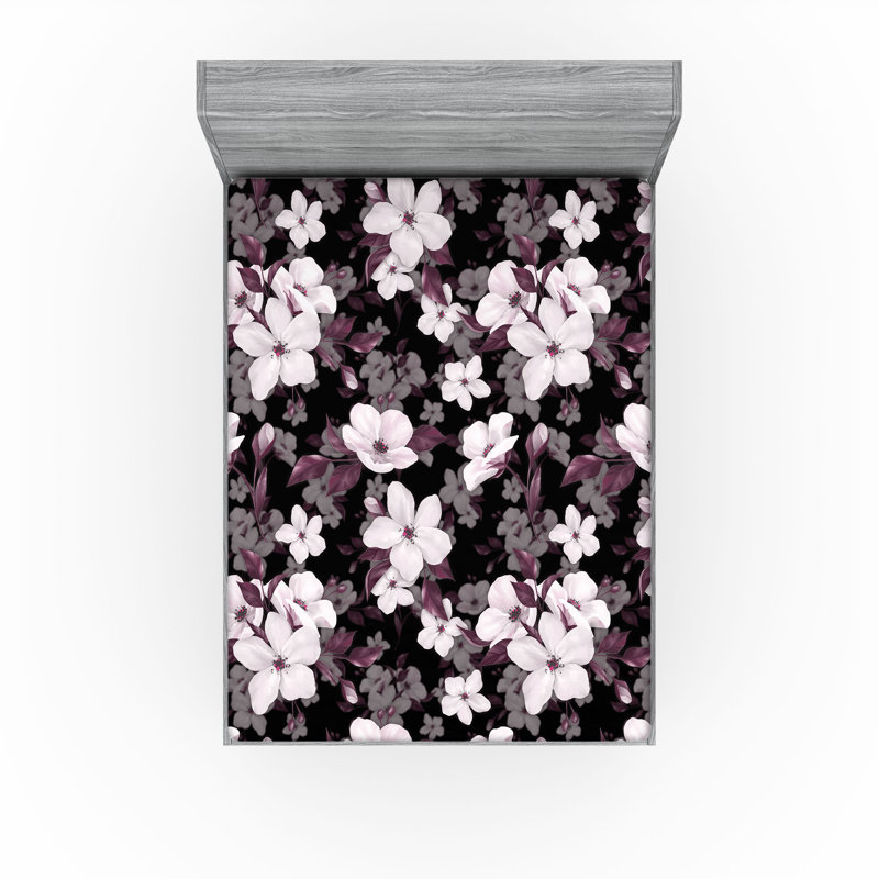 Drap-housse Ambesonne, Drap-housse très grand californien, Mauve pâle / prune / motif floral gris pâle