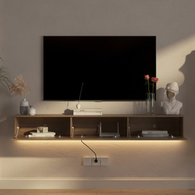 16 Color Floating Tv Stand, 67" Wall Mounted Entertainment Center For 55 60 65 Inch Tv, Large Storage Game Accessories And Decor Items Living Room