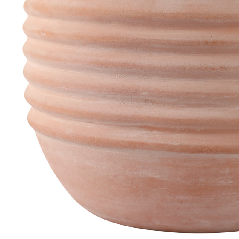Set Of 3 Pottery And Clay Planters With Ribbed Design Crafted From Durable Earthenware Material For Decorative Functional Appeal In Versatile Rounded Silhouette Ideal For Indoor Or Outdoor Display