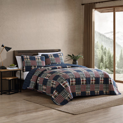 Mountain Plaid Eddie Bauer Madrona Blue Cotton Reversible Quilt Set
