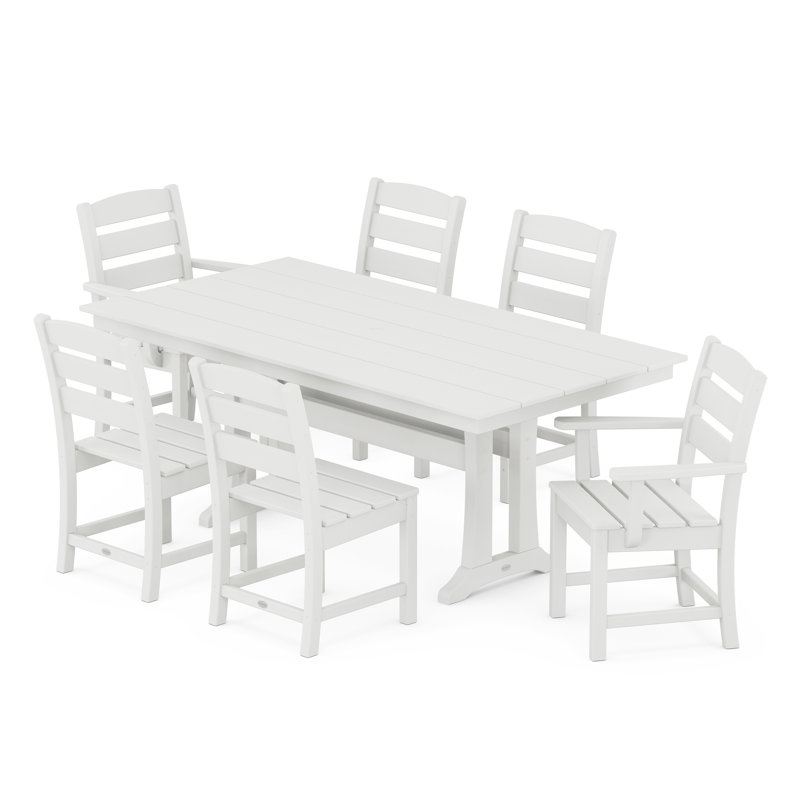 Lakeside 7-Piece Farmhouse Dining Set with Trestle Legs, Ivory