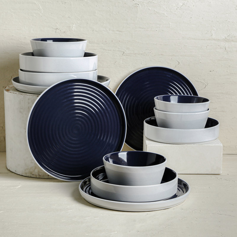Stone Lain Elica 12-Piece Dinnerware Set Stoneware, Navy