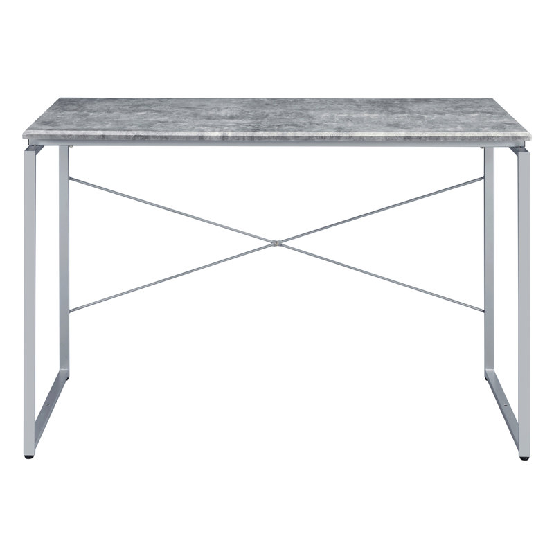 Grey And Silver Writing Desk With Metal Sled Base
