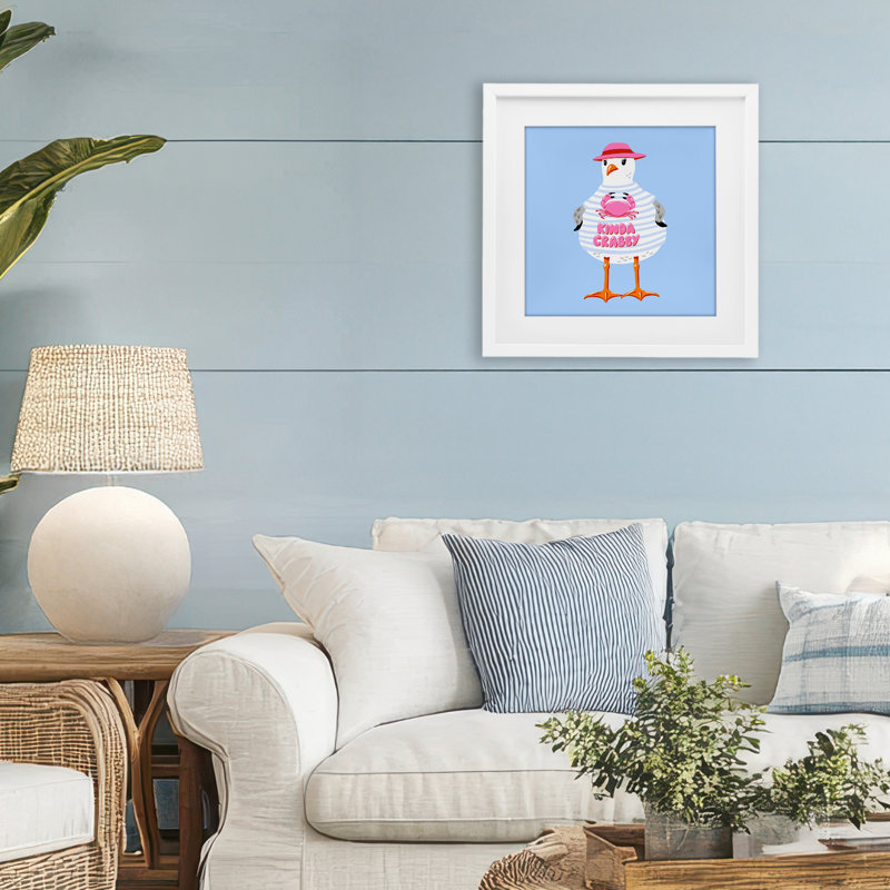 «Sassy Seagull Kinda Crabby», reproduction sous verre encadrée, design par Bex Morley Design, H 16 po x l 16 po