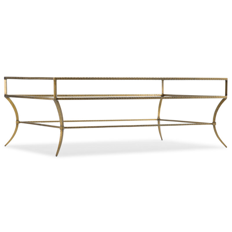 Laureng Gold Hammered Iron Frame Cocktail Table with Tempered Glass Top